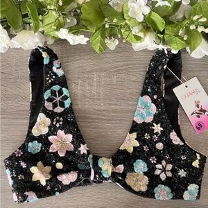 OCEANUS Swimwear Luca Embroidered Sequin
Floral Bikini Swim Top
